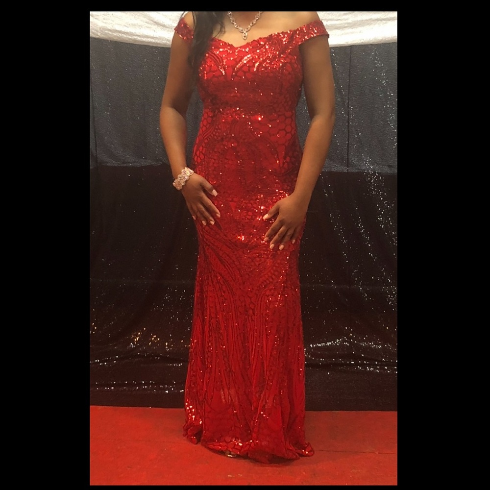 Long off shoulder sequin gown. Make an offer